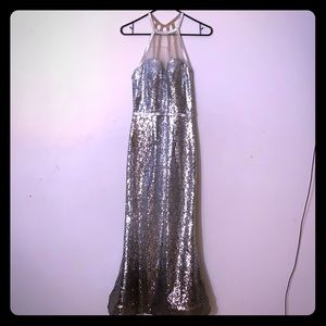 camille la vie long silver dress